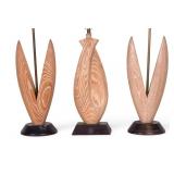 Three MCM Sculptural Wooden Table Lamps