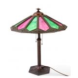 EM & CO Bronze Lamp w/ Slag Glass Shade