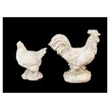 Concrete Rooster and Hen Sculpture Pair