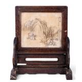 Chinese Stone Plaque in Wooden Stand Antique