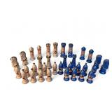 Painted Ceramic Chess Set Royal Blue vs White