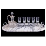 Marble Serving Tray, Cut Glass Cruet, Coridals