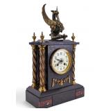 Antique French Black Slate Mantle Clock w/ Griffin