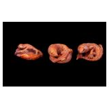 3 Carved Wooden Lizard Netsuke