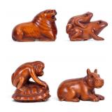 Four Carved Wooden Animal Netsuke