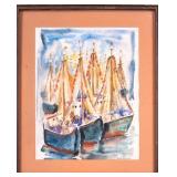Sailboat Watercolor Lydia M. Reeder (Am 1885)