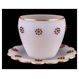 Jeweled White Opaline Glass Punch Bowl & Platter