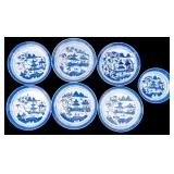 7 Pc Chinese Canton Blue & White Porcelain