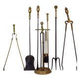 Brass Fireplace Tool Set w/ Pedestal Hanging Rack