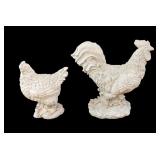 Concrete Rooster and Hen Sculpture Pair