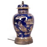 Cobalt & Gilt Chinese Porcelain Ginger Jar Lamp
