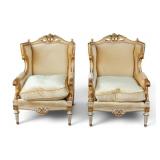 Pair of French Gilt Bergere Armchairs