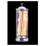 Vintage Glass Straw Holder With Metal Lid