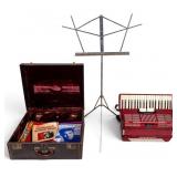 Red Scandalli Accordion in Case w/ Sheet Music