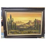 Signed Oil on Canvas Desert Scene, 31" x 43" OD