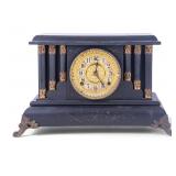 Black Mantel Clock W/ Columns & Winding Key