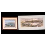 Hand Tinted Etchings (2) Marseille, Boston