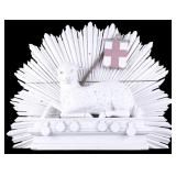 Vintage Wooden Agnus Dei Church Sculpture