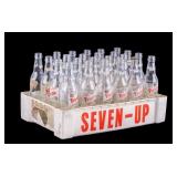 Seven-Up Plastic Crate with 24 Glass Bottles