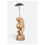 Gold Tone Frog Holding Umbrella Statue