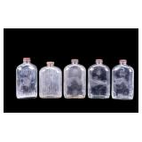 5 Glass Liquor Flasks w/ Metal Caps