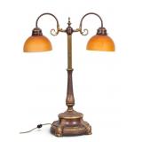 Double Arm Brass Desk Lamp with Amber Shades