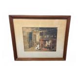 Signed Watercolor Painting of Cabin Interior