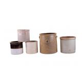 5 Stoneware Crocks, Largest 11 3/4" Tall