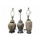 3 Chinese Ceramic Table Lamps, 30.5" Tallest