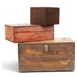 Iron Handled Chest and 2 Other Wood Boxes