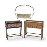 3 Woven Wicker Planter Stands w/ Metal Inserts