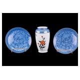 Japanese Blue Plum Blossom Plates & Porcelain Vase