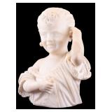 Carved Alabaster Bust of Smiling Child w/ Cherries