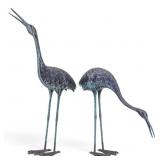 Vintage Cast Metal Garden Crane Sculptures Pair