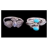 Sterling Rings, Turquoise Feather & Abalone Eagle