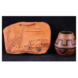 Southwestern Terracotta Etched Vase & Wall Plaque