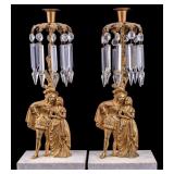 Pair of Figural Brass & Crystal Candlesticks