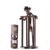 Carved Wooden Mask & Tribal-Style CD Rack