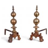 Pr Brass & Iron Lion Andirons
