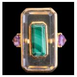 Malachite and Crystal Ring