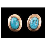 14K Gold Brushed Earrings w/ Turquoise Cabochons