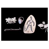 Silver Pins, Brooches w/ Van Dell & Ring
