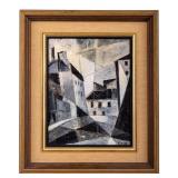 Mid-Century Signed Cubist Oil On Canvas Painting