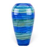 Mid-20th C Hand-Blown Blue Green Art Glass Vase