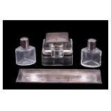 Antique Sterling and Glass Inkwell Set (4pcs)