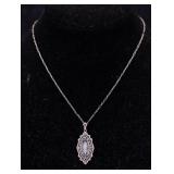 Art Deco 10K White Gold Filigree Camphor Pendant