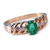14K Gold Emerald & Diamond Ring