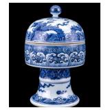 Decorative Chinese Lidded Pedestal Cup