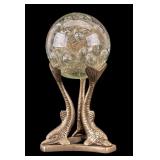 Vintage Glass Orb on Brass Dolphin Tripod Stand