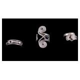 3 Sterling Rings, Hamsa, Bones Spinner, Swirl Wrap